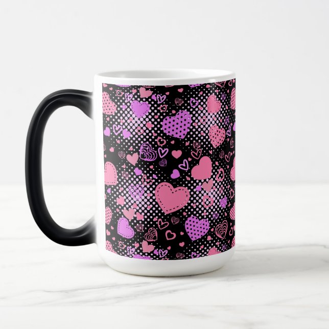 Rosa Hearts Mönster 01 Black BG Magisk Mugg (Vänster)