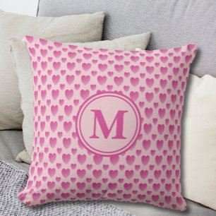 Rosa Hearts Mönster Anpassningsbar Monogram Kudde