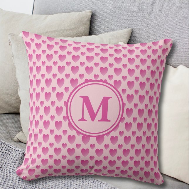 Rosa Hearts Mönster Anpassningsbar Monogram Kudde (Skapare uppladdad)