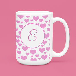 Rosa Hearts Mönster Elegant Monogram Anpassningsba Kaffemugg