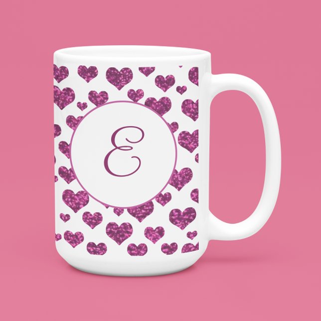 Rosa Hearts Mönster Elegant Monogram Anpassningsba Kaffemugg (Skapare uppladdad)