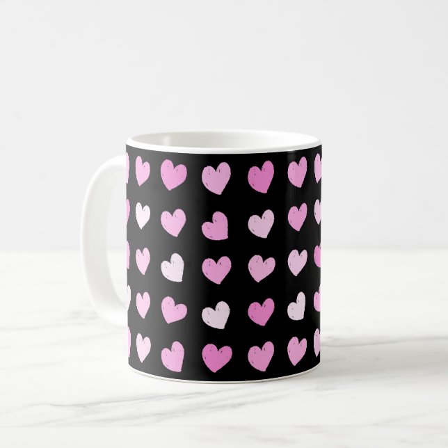 Rosa Hearts Mönster Kaffemugg (Framsida vänster)