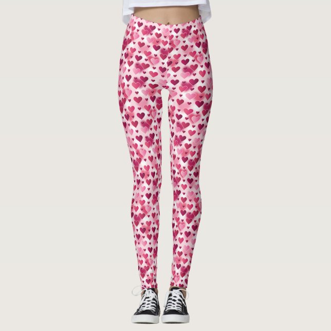 Rosa Hearts Mönster Leggings (Framsida)