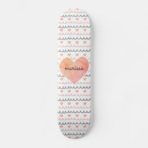 Rosa Hearts Mönster Mini Skateboard Bräda 18,5 Cm