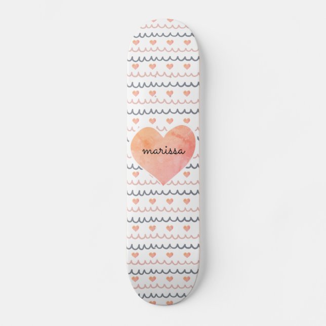 Rosa Hearts Mönster Mini Skateboard Bräda 18,5 Cm (Framsida)
