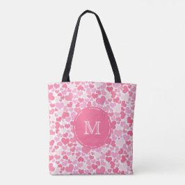 Rosa Hearts Mönster Monogram Tote Tygkasse
