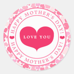 Rosa Hearts Mönster Mors dag Sticker Runt Klistermärke