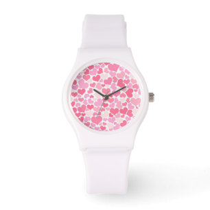 Rosa Hearts Mönster - se Armbandsur