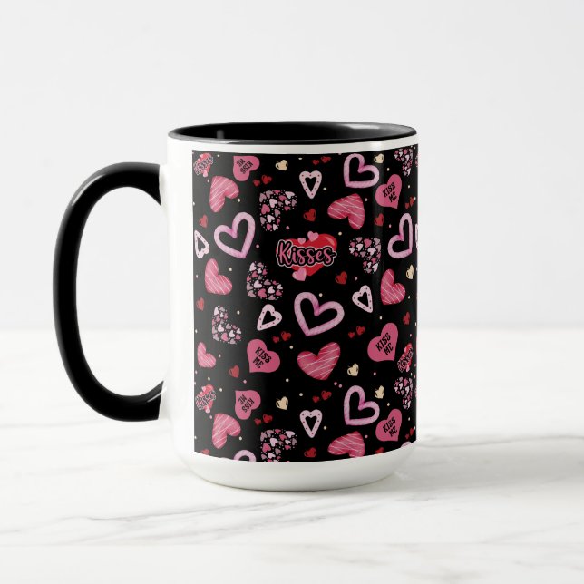 Rosa Hearts Mönster Valentindagen Mugg (Vänster)