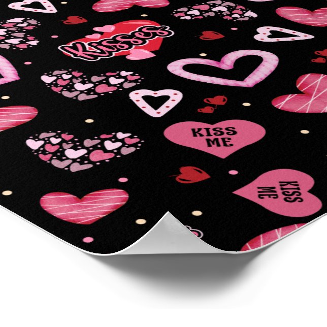 Rosa Hearts Mönster Valentindagen Poster (Hörn)