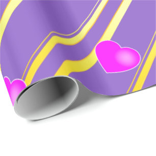 Rosa Hearts och Guld Rand Presentpapper
