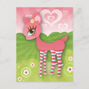 Rosa Hearts och Kärlek Deerie Postcard Vykort
