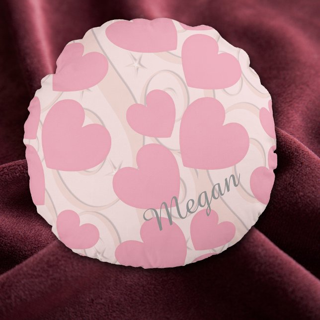 Rosa Hearts och Ribbon Personlig Valentine Rund Kudde (Skapare uppladdad)