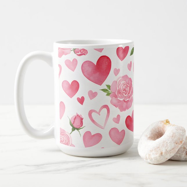 Rosa Hearts och Ro Kaffemugg (Med munk)