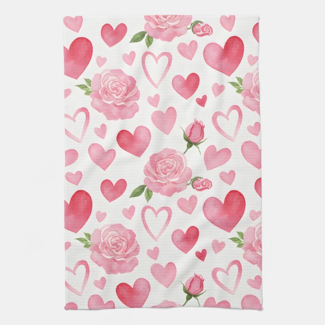 Rosa Hearts och Ro Kökshandduk (Vertikal)
