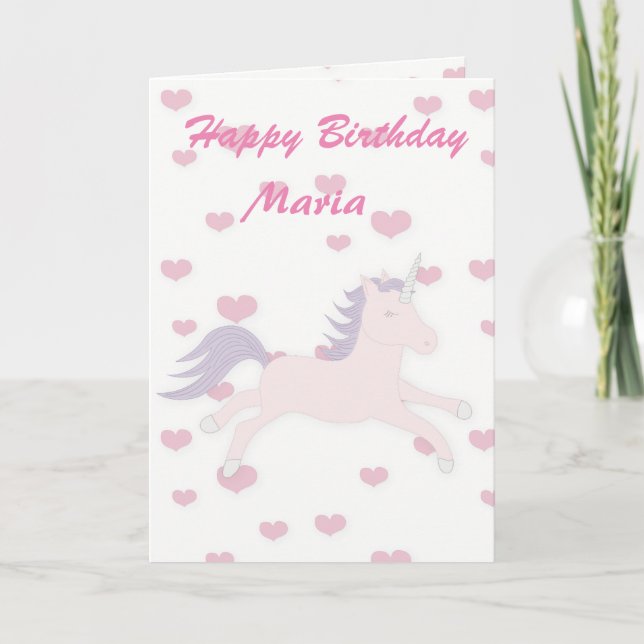 Rosa Hearts och Unicorn. Kort (Framsida)