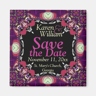 Rosa Hearts on Black Save the Date Bröllop Magnet