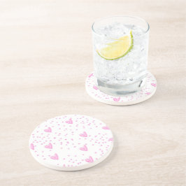 Rosa Hearts on White Underlägg Sandsten