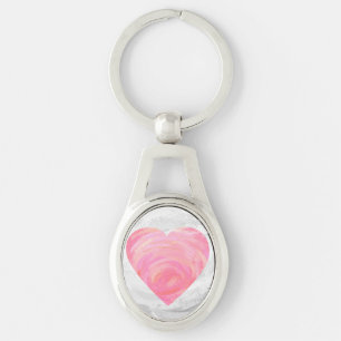 Rosa Hearts Ovalt Silverfärgad Nyckelring