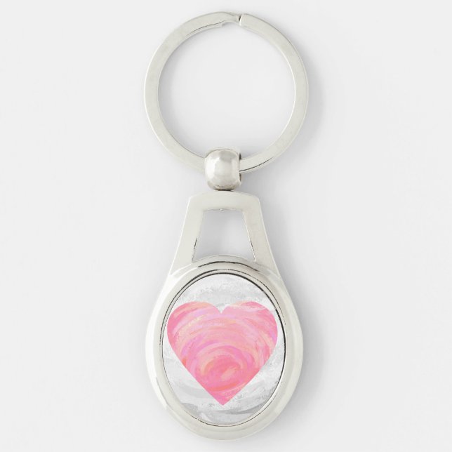 Rosa Hearts Ovalt Silverfärgad Nyckelring (Framsidan)