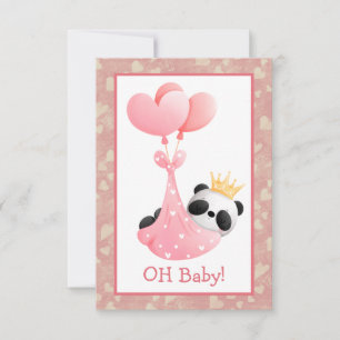 Rosa Hearts Panda Bear Baby Shower Inbjudningar