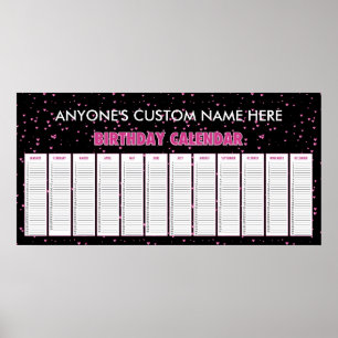 Rosa Hearts Perpetual Birthday Calendar Poster