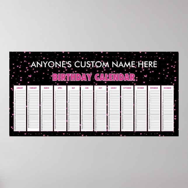 Rosa Hearts Perpetual Birthday Calendar Poster (Framsidan)