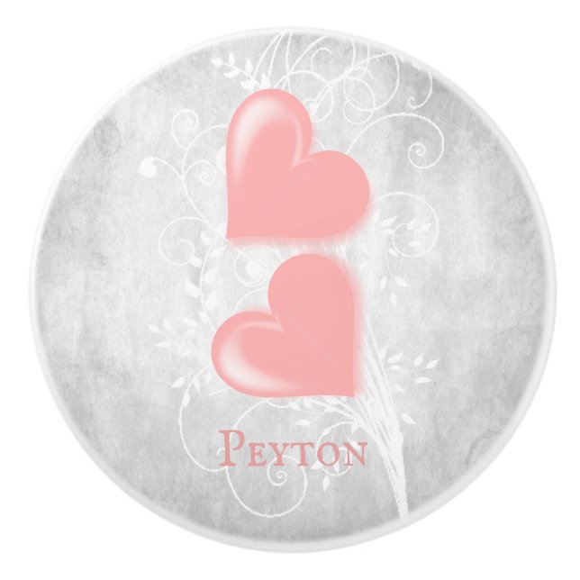 Rosa Hearts Personlig Ceramic Knob Knopp (Framsidan)