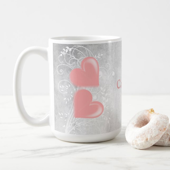 Rosa Hearts Personlig Coffee Mugg (Med munk)