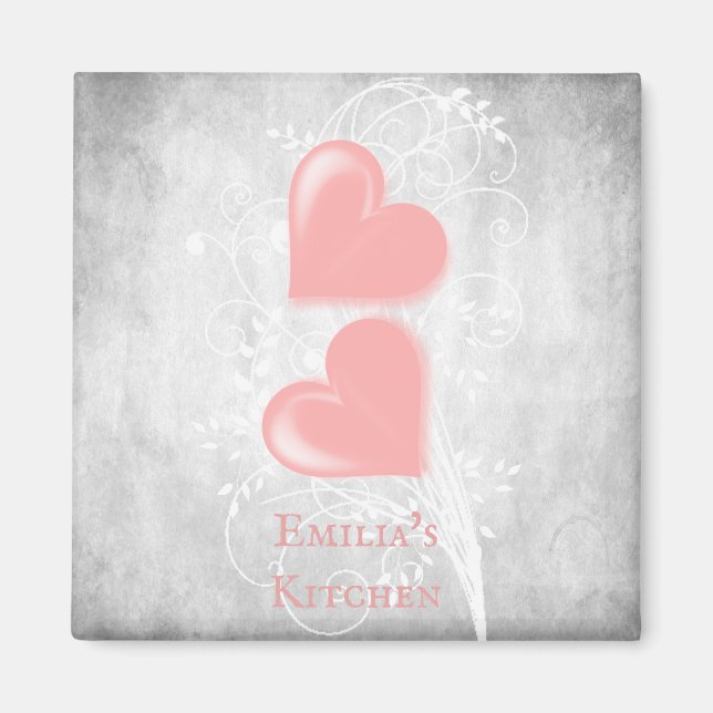 Rosa Hearts Personlig Magnet (Framsidan)