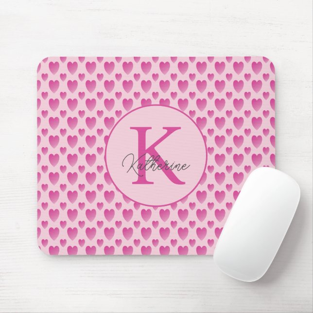 Rosa Hearts Personlig Monogram Musmatta (Med mus)