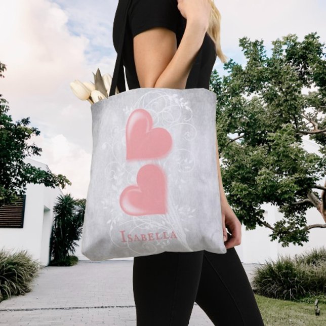 Rosa Hearts Personlig Tote Bag Tygkasse (Pink Hearts Personalized Tote Bag)