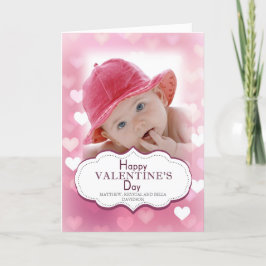 Rosa Hearts Photo Valentiness Card Helgkort