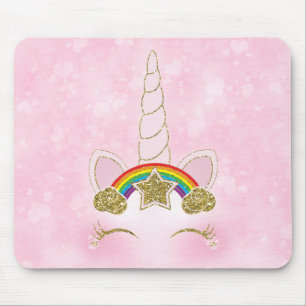 Rosa Hearts Rainbow Star Unicorn Horn Ansikte Musmatta