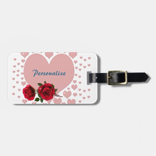 Rosa Hearts Röd ros Romantic Personalize Travel Bagagebricka (Horisontell Framsida)