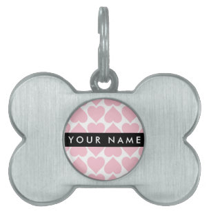 Rosa Hearts, Romantic, Ditt namn, Anpassa ID-bricka Husdjur