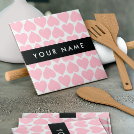 Rosa Hearts, Romantic, Ditt namn, Anpassa Kakelplatta
