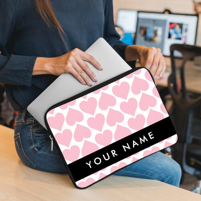 Rosa Hearts, Romantic, Ditt namn, Anpassa Laptop Fodral (Skapare uppladdad)