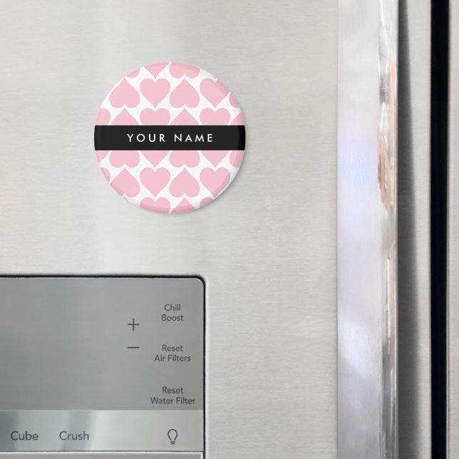 Rosa Hearts, Romantic, Ditt namn, Anpassa Magnet (In Situ (Fridge))