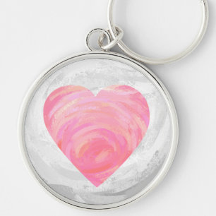 Rosa Hearts Rund Silverfärgad Nyckelring