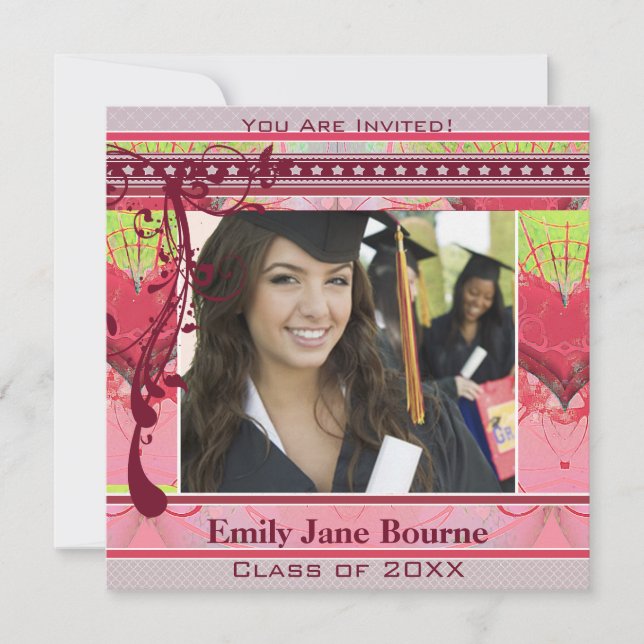 Rosa Hearts & Swirls Senior Bilder, klass 2012 Inbjudningar (Framsida)