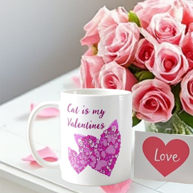Rosa Hearts Tassar Cat/Hund Valentiness Kaffemugg (Skapare uppladdad)