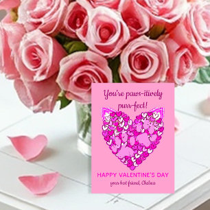 Rosa Hearts Tassar Cat/Hund Valentiness Vykort