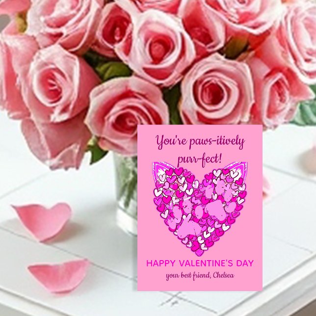 Rosa Hearts Tassar Cat/Hund Valentiness Vykort (Skapare uppladdad)