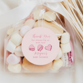 Rosa Hearts Valentine Baby Shower Favor Runt Klistermärke