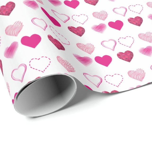 Rosa Hearts Valentine Day Gift Wrap Presentpapper (Rullad Hörn)