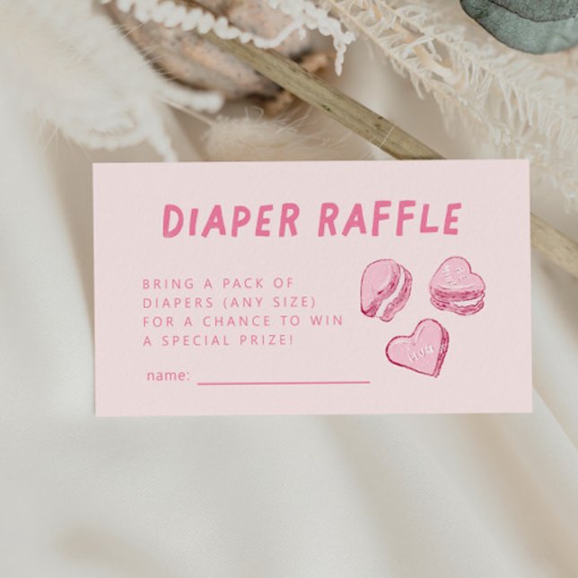 Rosa Hearts Valentine Diaper Raffle Biljett Tilläggskort (Skapare uppladdad)