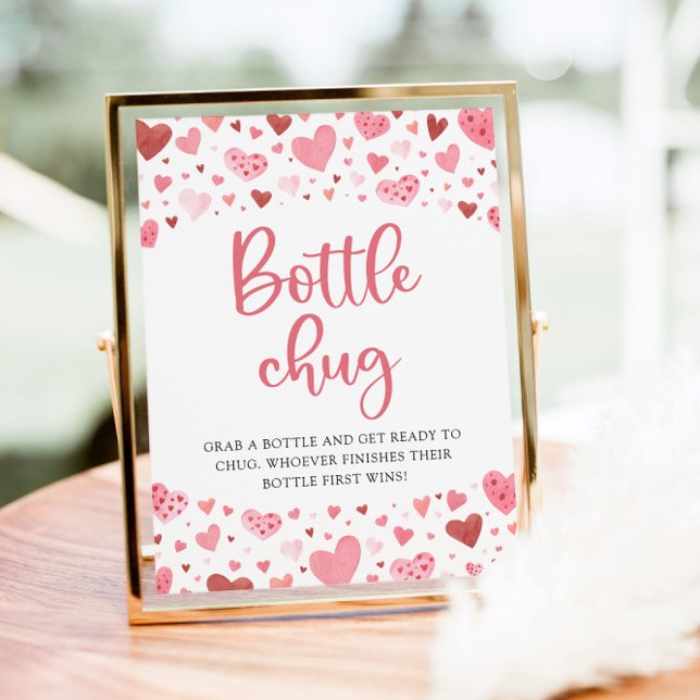 Rosa Hearts Valentine Flaska Chug Baby Shower Sign Poster (Skapare uppladdad)