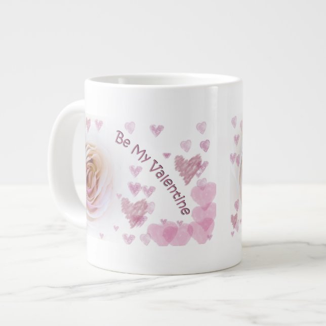 Rosa Hearts Vit ros Jumbo Mugg (Framsida vänster)
