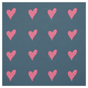 Rosa Hearts White Dots Mönster Teckning Tyg